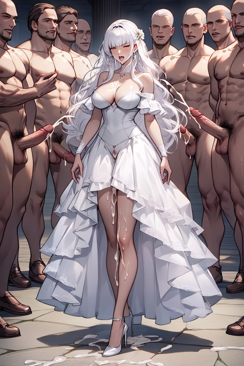 Down Hair, Off-shoulder, Wedding Dress AI Porn