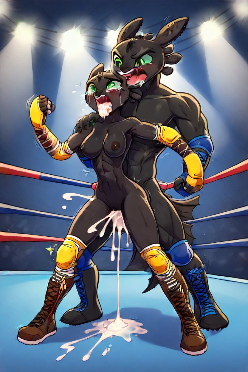 Holding Onto Male Left Arm With Right Arm Trying To Break Chokehold, Night Fury, Tall Socks Furry AI Porn