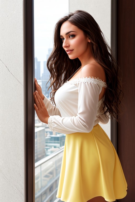 A Young Woman With Long, Side View, Modern City AI Porn