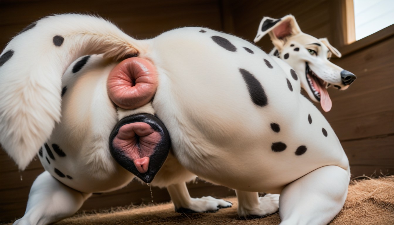Tail Anus, Short White Fur With Black Spots, Massive Canine Pussy Furry AI Porn
