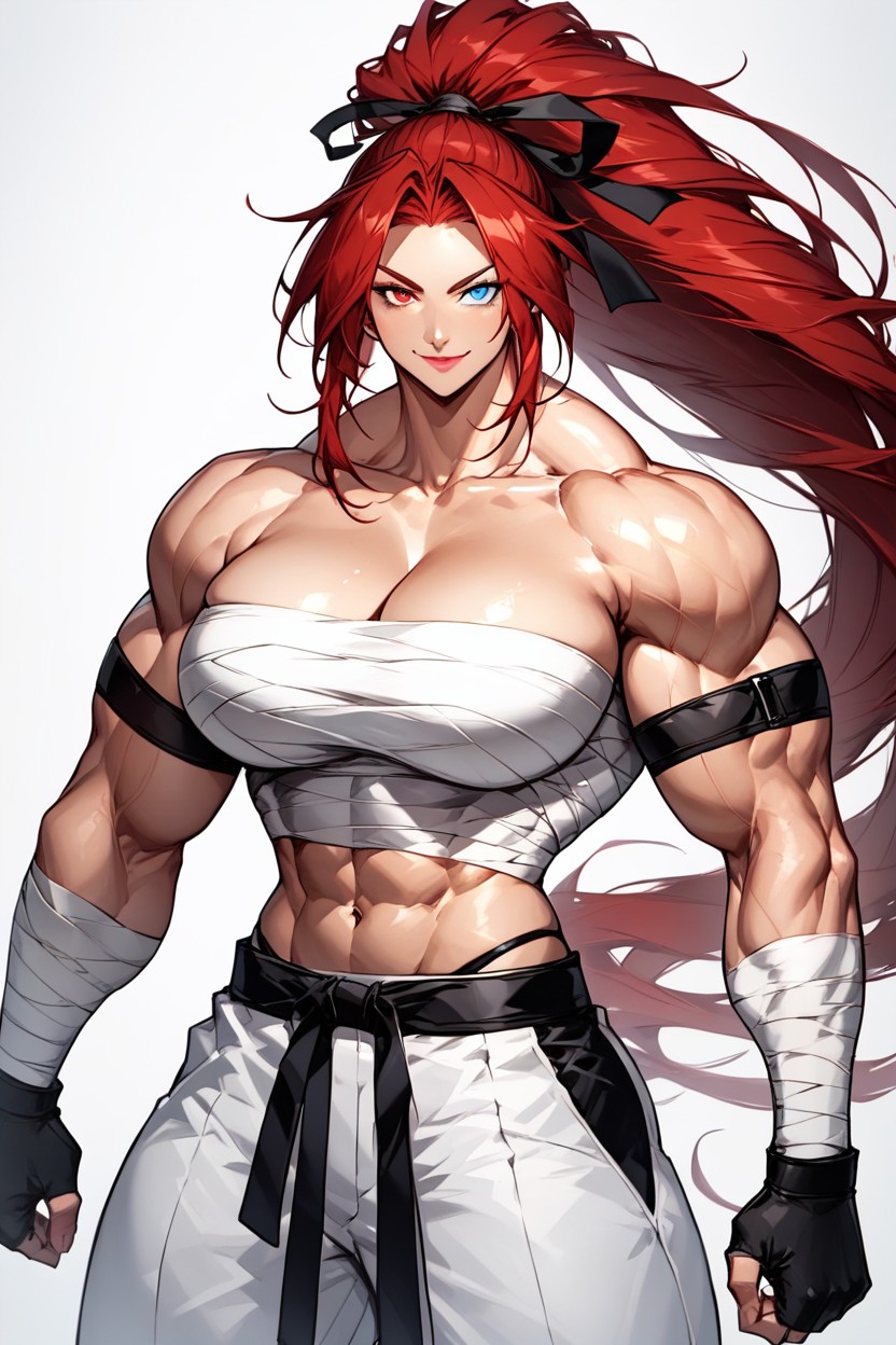 Muscular Neck, Martial Art Pose, Red Eye AI Porn
