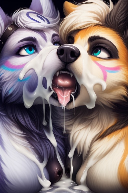 Anthro, Cum Covered, White Hair Furry AI Porn