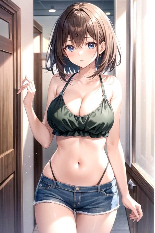 Green Shorts, Girl, Bikini Bra AI Porn