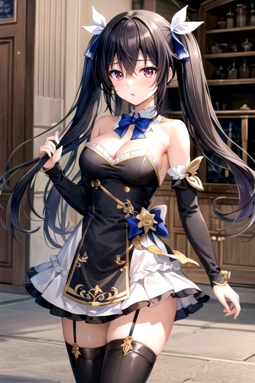 Holding Hair, Black Footwear, Bangs AI Porn