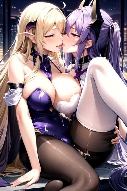 Fellatio Gesture, Succubus, Silver Streaked Hair Hentai AI Porn