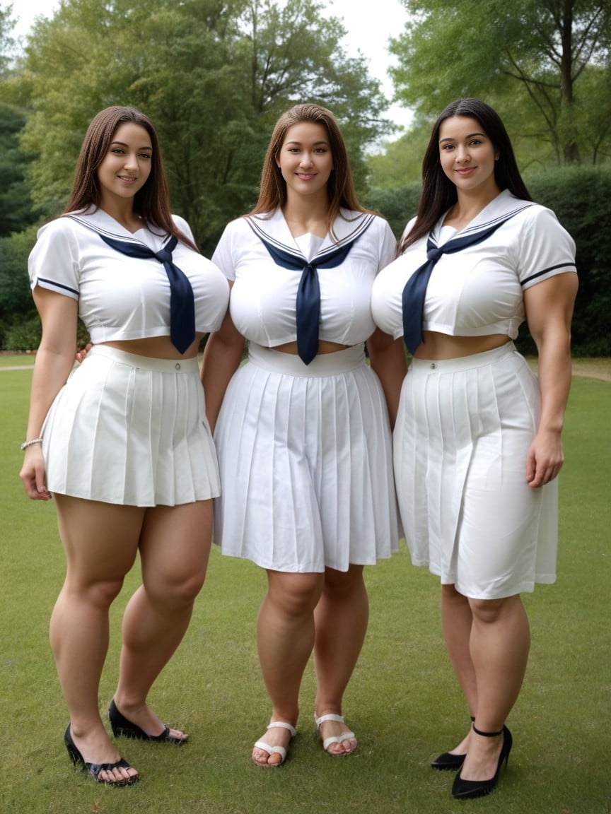Perfect Huge Muscle, Navy Mini Skirt, Model AI Porn