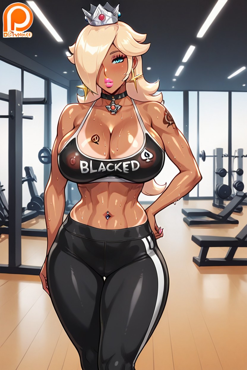 Tanned Skin, Sweating, Black Yoga Pants Hentai AI Porn
