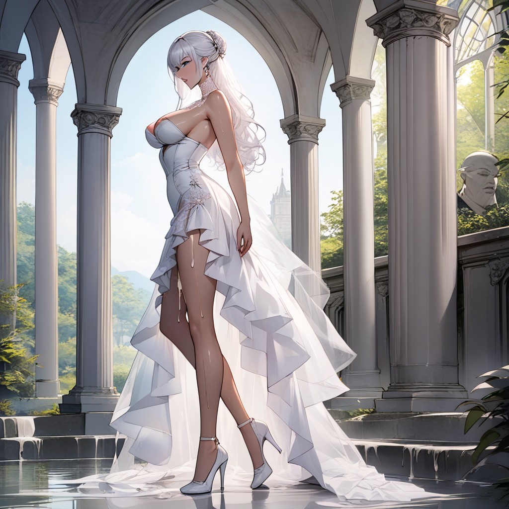 Side View, White High Heels, Anime Face AI Porn