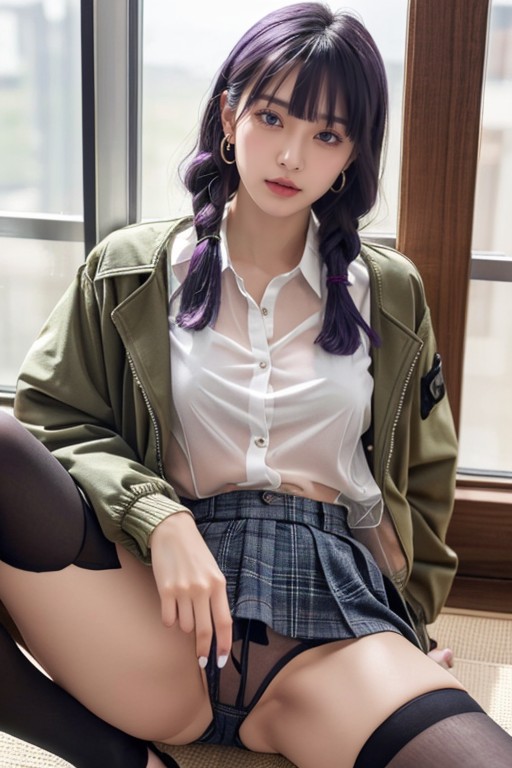 Earrings, Diagonal Bangs, Blunt Bangs Asian AI Porn