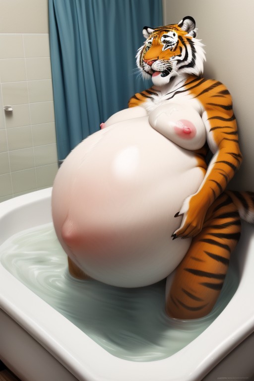 Hyper Pregnant, Bathtub, Hyper Pregnant Furry AI Porn