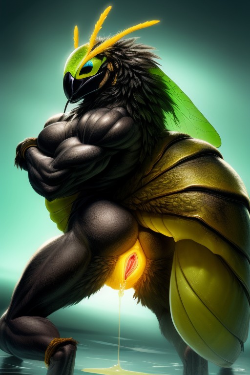 Insectoid Head, Dripping Wet Pussy, Glowing Pussy Furry AI Porn