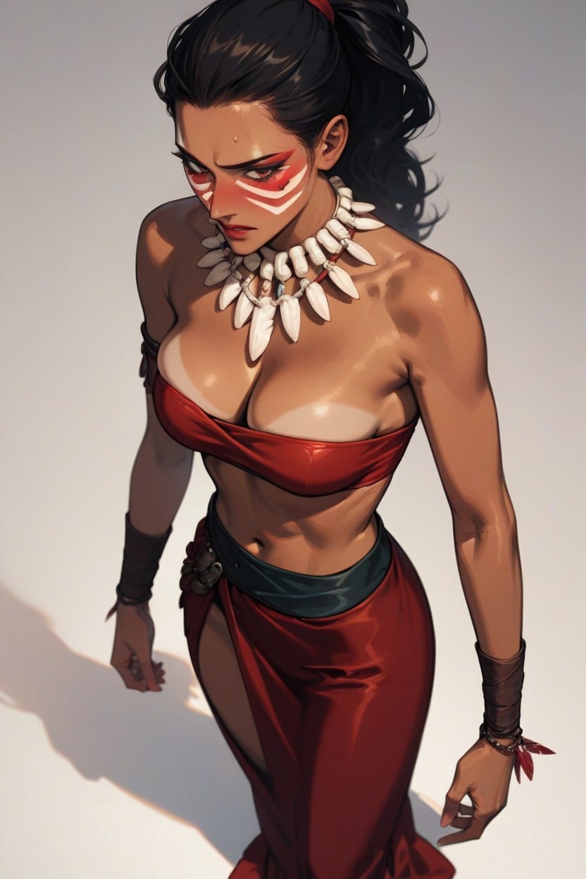 Waist, Red Thong, Waist Length Ponytail AI Porn