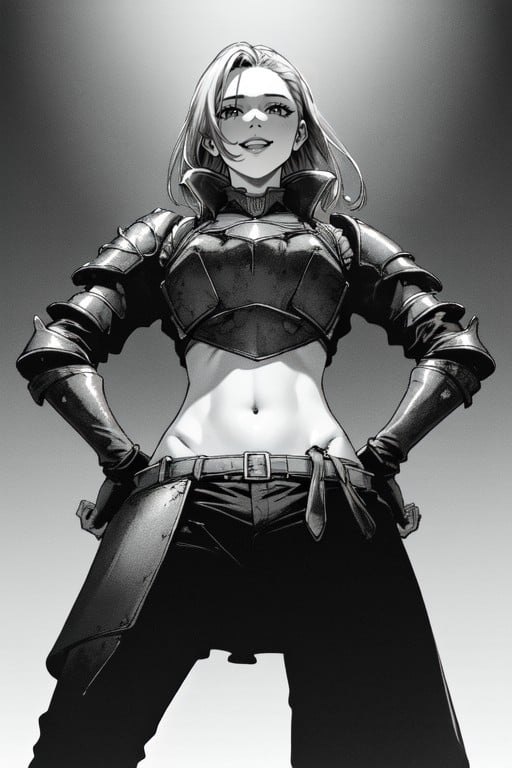 Armor, Waist Shot, Black & White Manga AI Porn