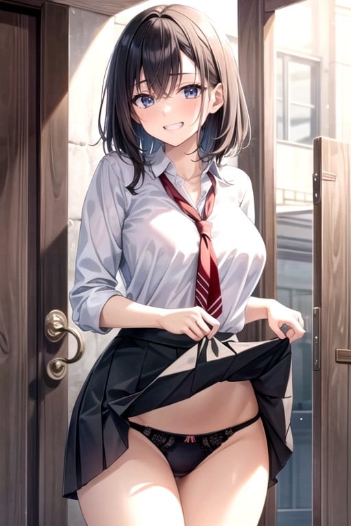 Mini Skirt, Grinning, School Uniform AI Porn