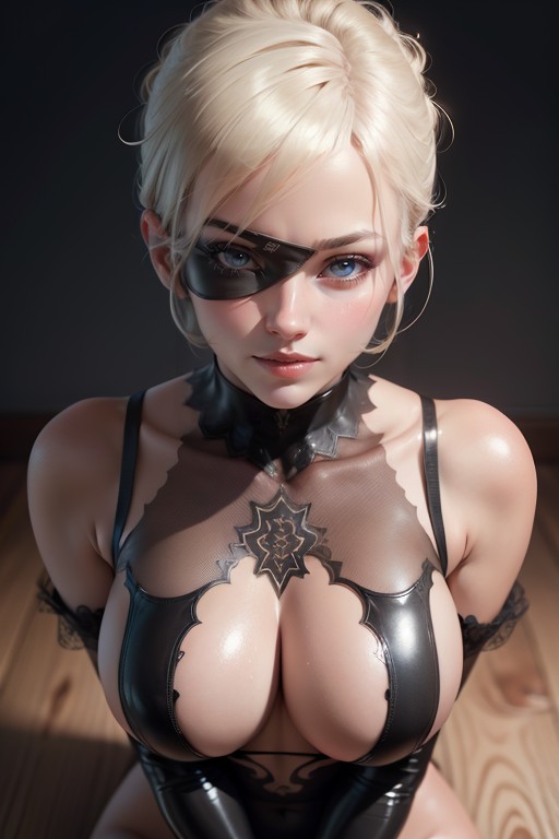 오일 바른 피부, 미소 지으며 비웃다, Yorha S From Nier Automata Years Old Mature Femboy Face Latex BlindfoldAI 포르노