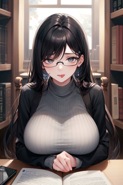 Dark Grey Eyes, Exposed Breasts, Right Hand Covering EyesAI黃片