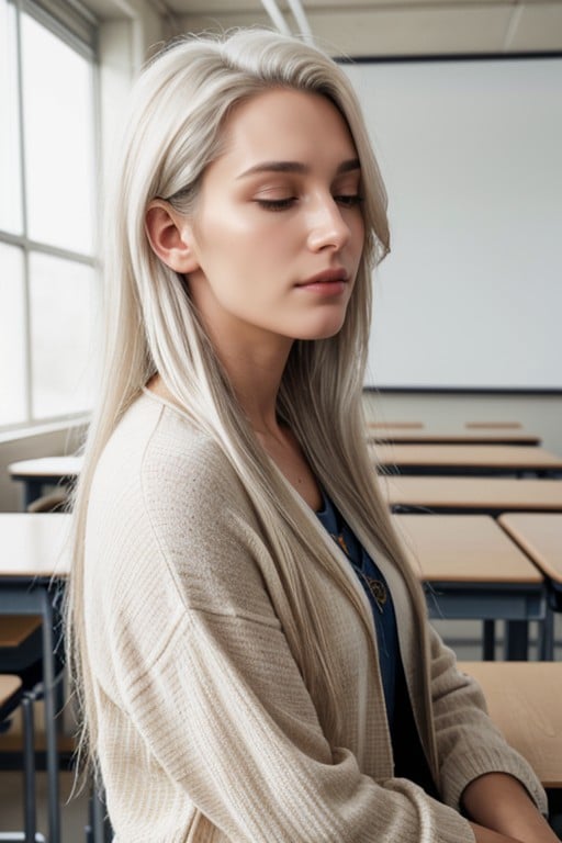 Cabelo Longo, Vista Lateral, Sala De Aula Pornografia de IA