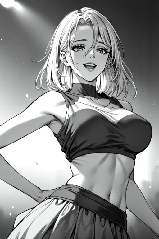 Waist Shot, Cheerleader, Black & White Manga AI Porn