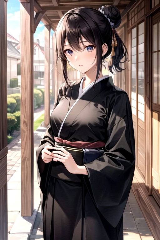 Short Hair, Black Kimono, Perfect HandsKI Porno