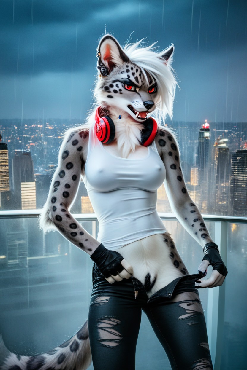 Red Eyes, Pull Down Black Pants, Wet Fur Furry AI Porn