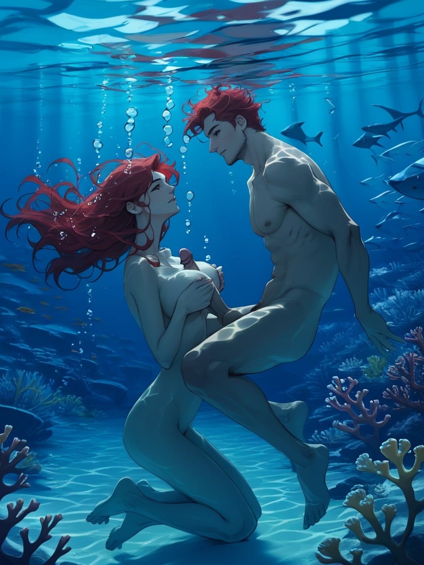 Side View, Underwater Titjob, Red Hair AI Porn