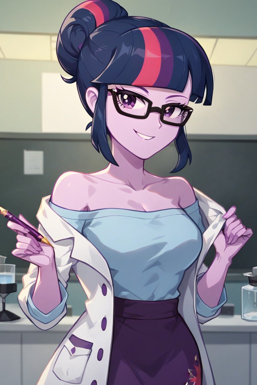 Perfect Eyes, Purple Pencil Skirt, Square GlassesPorno AI