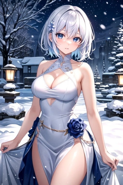 Blue Eyes, Snowing, Skinny AI Porn