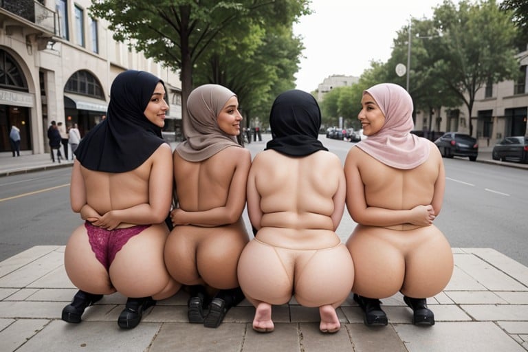 Harem, Jewish, Hijab Burka Large Breast Large Ass Outdoor Mischievoussmiling While Blushingnsfw Muslim Harem Mooning Flashing Ass Exposed Ass No Panties Nsfw AI Porn