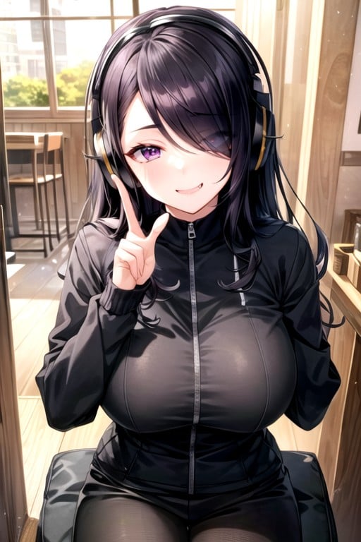 Headphones, Purple Eyes, Wink AI Porn