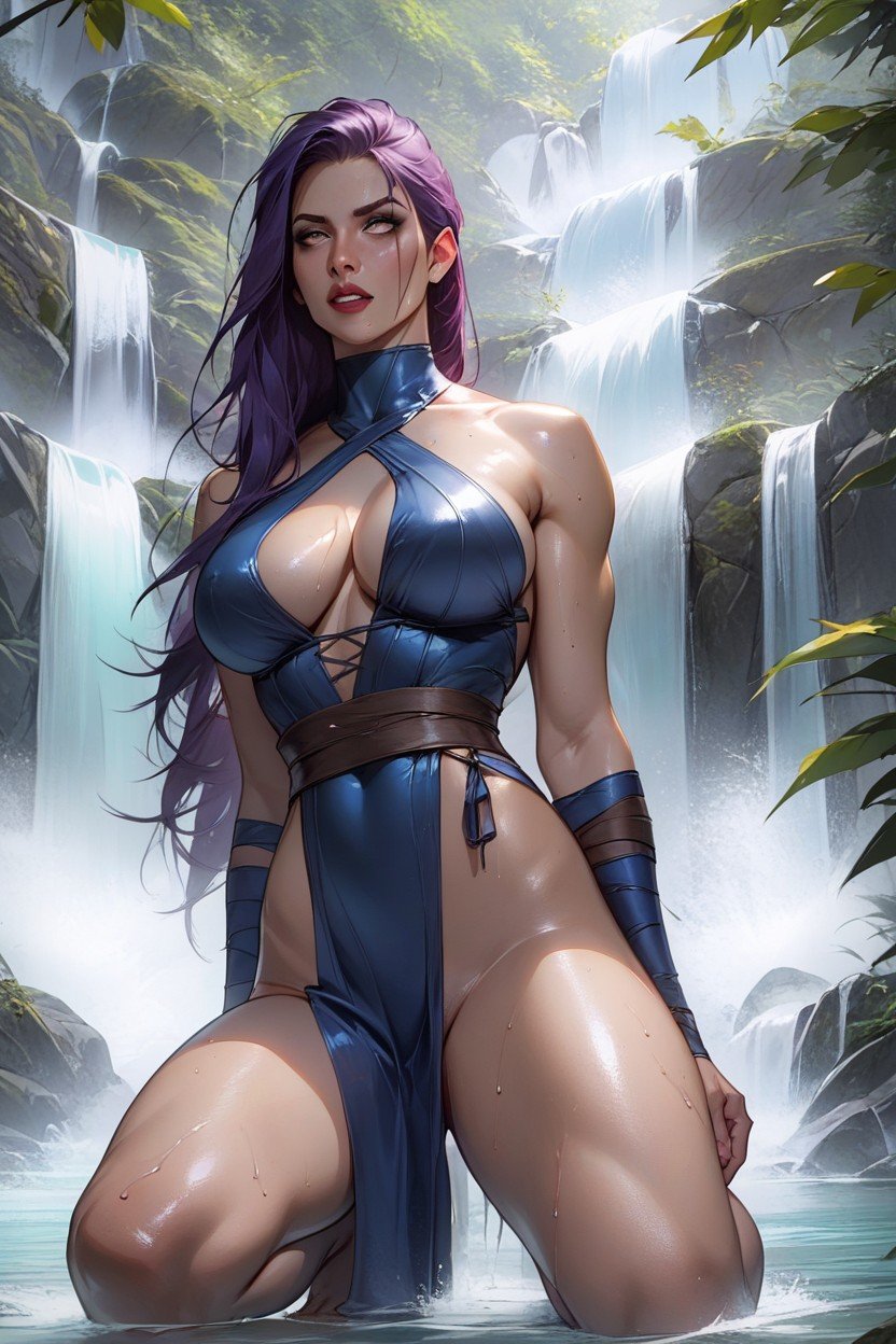 Front View, Psylocke From X-men, Kneeling AI Porn