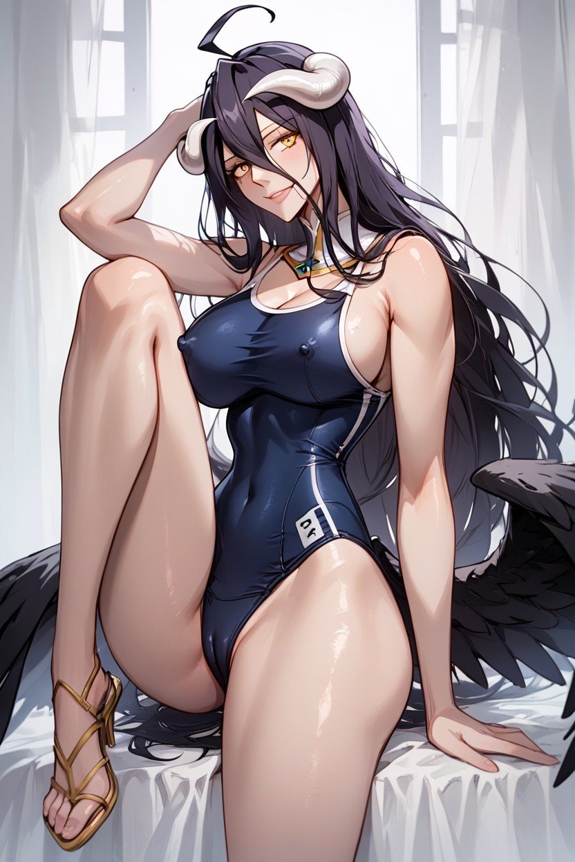 Albedo From Overlord, Wide Waist, School Swim Suit AI Porn