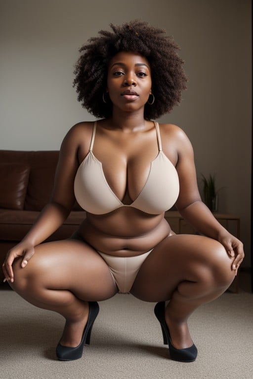 Squat, Afro (peau Claire), Big Afro Curvy Nails Covering Nipples Tongue OutPorno IA