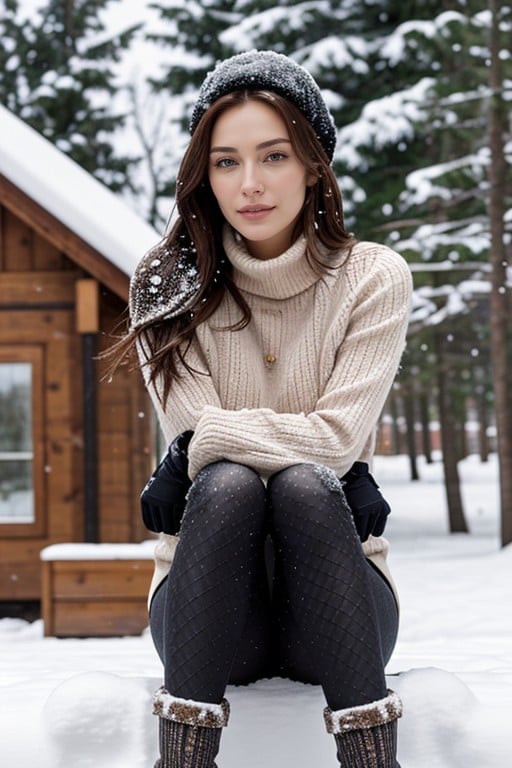 Snowing, Long Length, Sitting Down Legs Spread AI Porn