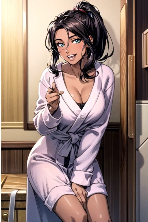 Bathrobe, 30+, Ponytail AI Porn