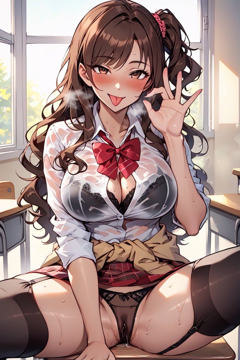 Big Eyes, Thighhighs, Wavy Hair Hentai AI Porn