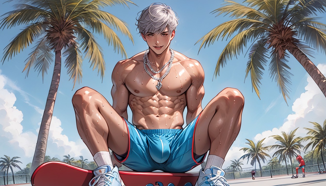 Sitting Down, Laughing, Sitting In Skatepark AI Gay Porn