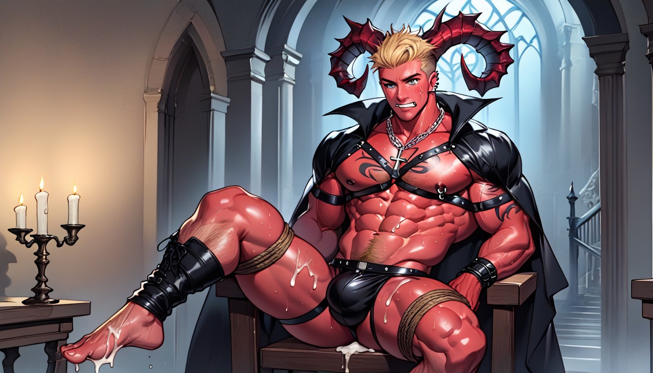 Large Ass, Big Horns, Handsome Boyish Biker Devil With Red Skin AI Gay Porn