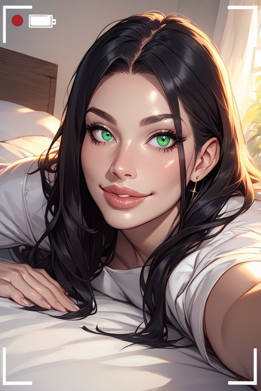 Clear Green Eyes, Laying On Bed, DetailedPorno AI