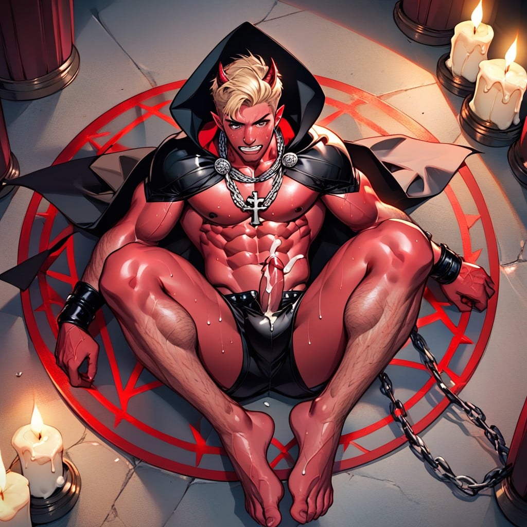 Fire Ritual Circle, Sweaty, Thick Thighs AI Gay Porn