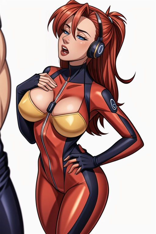 Wide Hips, Blue Eyes, Red Bodysuit Hentai AI Porn