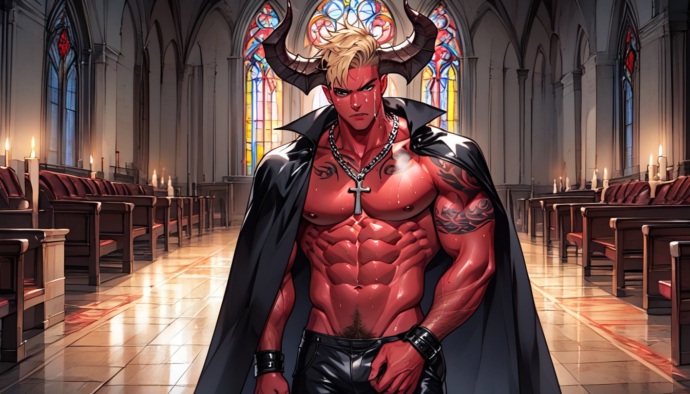 Tattoos, Devil With Dark Red Skin Devil With Horns In A Fighting Stance, Muscular But Skinny Porno gay IA
