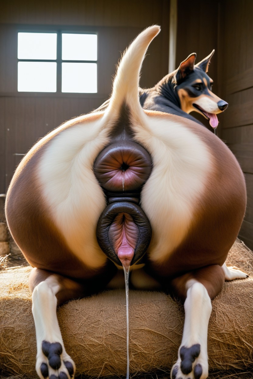 Short Blackand Brown Fur, Massive Plump Canine Asshole, Realistic Furry AI Porn