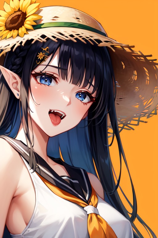 Side Braid, Straw Hat, Orange Tongue Hentai AI Porn
