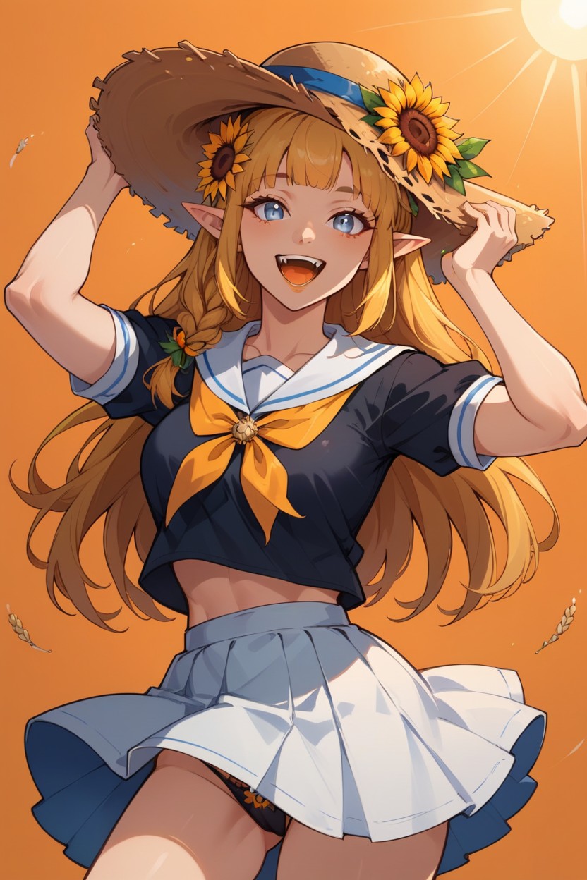Side Braid, Three Quarter View, Sunflower Hair Ornament Hentai AI Porn