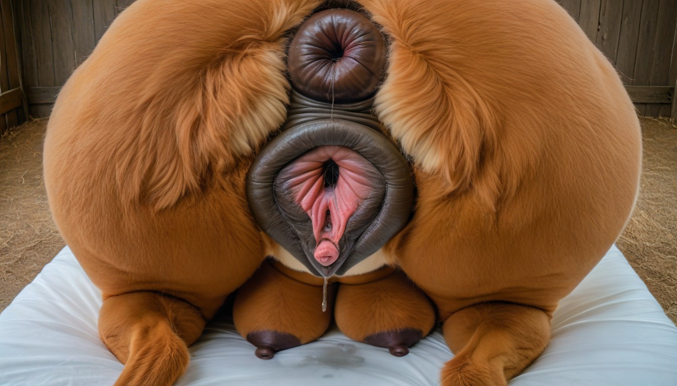 On All Fours, Stinky Anus, Dark-brown Pussy Furry AI Porn