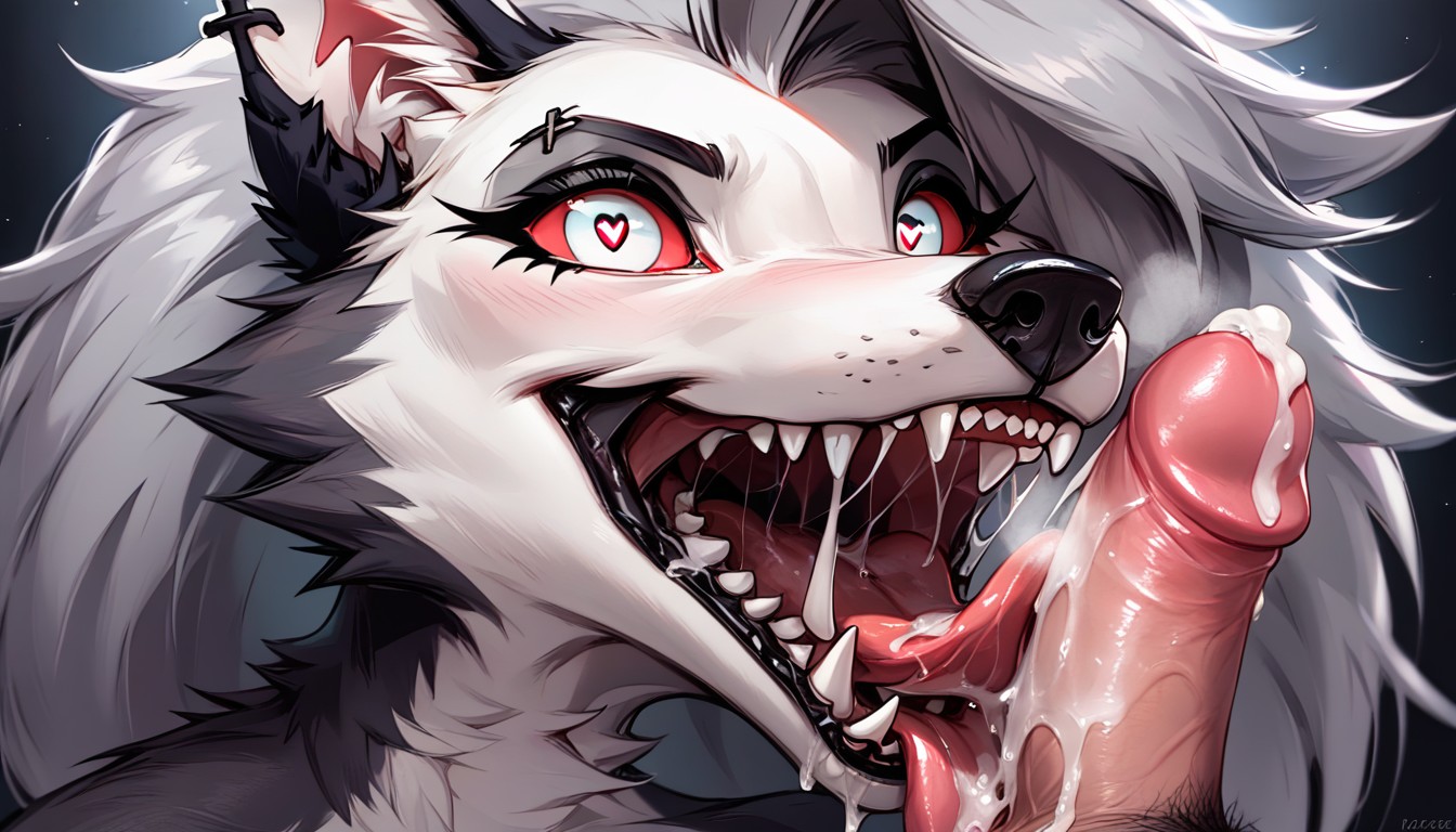 Ahegao, Grey Fur, Mouth Agape Furry AI Porn