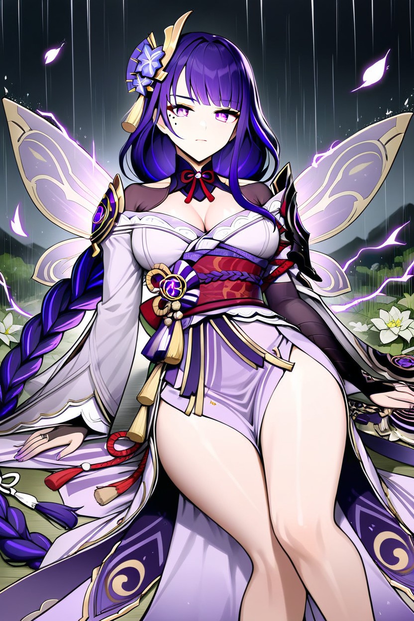 Raining, Raiden Shogun, Long Hair Hentai AI Porn