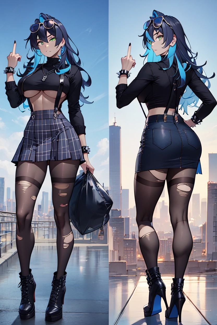 Slender Goth Woman, Night, Night City Hentai AI Porn