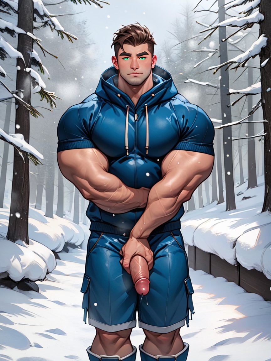 Snow Scene, Green Eyes, Pale Skin AI Gay Porn