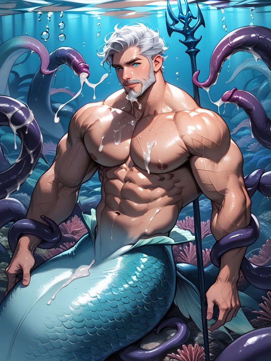 Tentacles, Blue Eyes, White Curly Hair AI Gay Porn